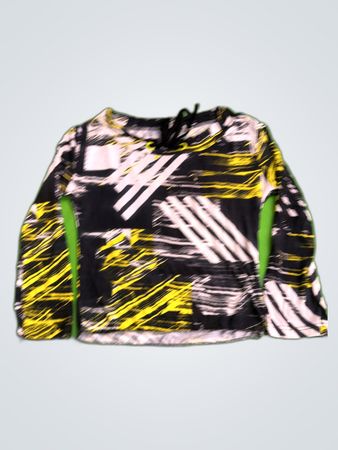 Long-sleeved shirt with black, white, and yellow pattern
