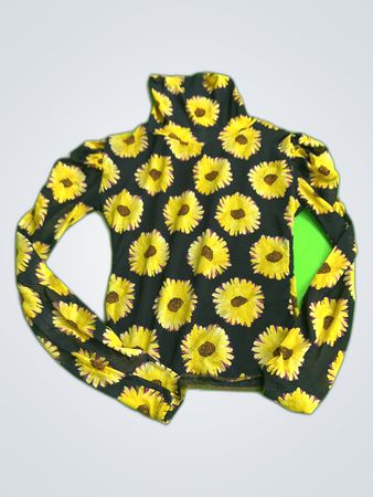 Unbranded Black Sunflower Print Mesh Long Sleeve Blouse