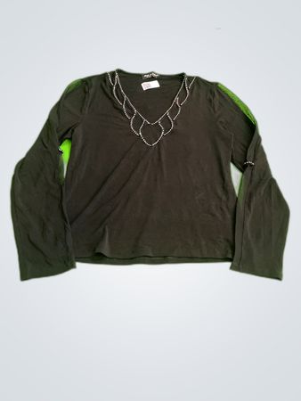 Black Long-Sleeve Top with Rhinestone Details