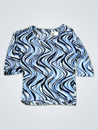 Blouse with Blue Black and White Pattern