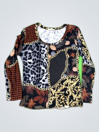Efixelle Patchwork Printed Long Sleeve Blouse