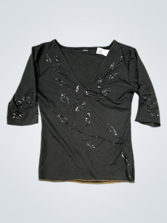 Guess Black Beaded V-Neck Blouse