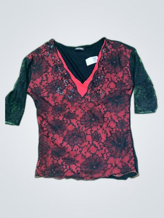 Red and Black Lace Top