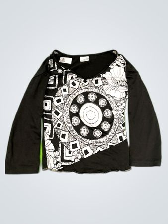 Black Long-Sleeve Top with White Design