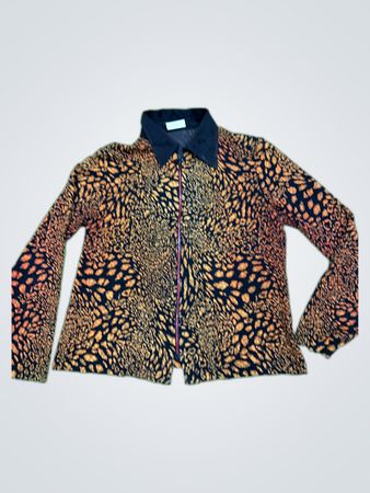 Mila Schön Leopard Print Zip-Up Blouse