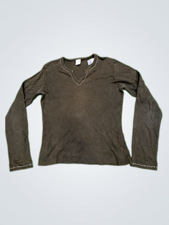 Camaïeu Brown Long-Sleeve V-Neck Knit Top