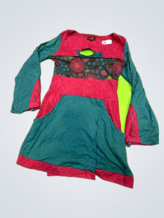 Cafe Brand Green and Red Long Sleeve Dress