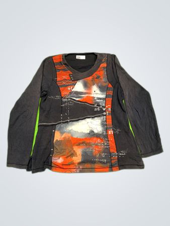 Long Sleeve Shirt with Orange and Gray Design