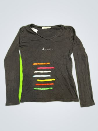 Cache Cache Black Long Sleeve V-Neck Striped Top