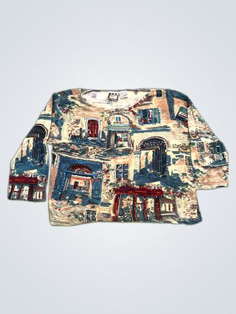 Long-Sleeve Architectural Print Top