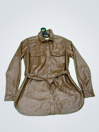 Everme Brown Faux Leather Button-Down Shirt