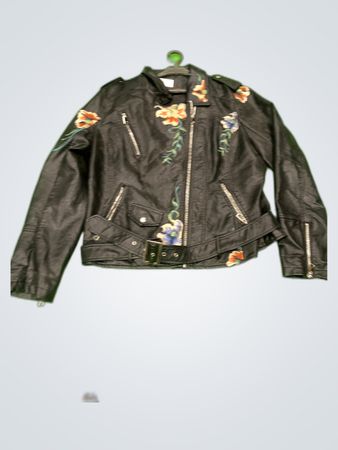 Black Floral Leather Jacket