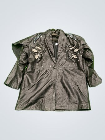 Black Leather Embroidered Jacket