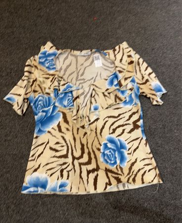Blouse with Blue Roses and Zebra Print