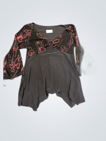 Blouse with Red Floral Sleeves