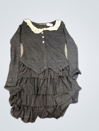Gray Ruffled Dress with Knit Top