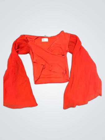 Red Blouse with Flared Sleeves