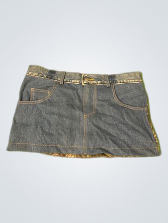 Denim Skirt with Camouflage Patchwork