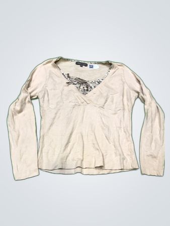 Basic One Beige V-Neck Knit Sweater