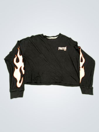 Jennyfer Flame Graphic Long Sleeve Crop Top