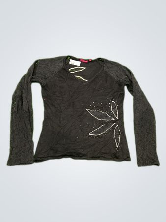 Toi du Monde Black Embellished Lace Long Sleeve Blouse
