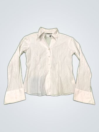 L&G Collection White Pleated Button-Up Shirt