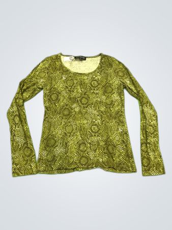 Jones New York Green Snake Print Long Sleeve Blouse