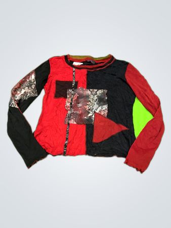 Multiples Printed Patchwork Long Sleeve Blouse