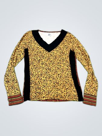 Mango Printed Long Sleeve V-Neck Blouse
