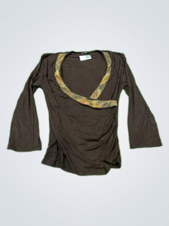 Brown Wrap Long-Sleeve Blouse