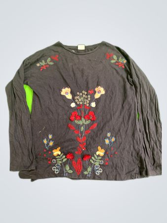 Zara Embroidered Floral Long Sleeve Blouse