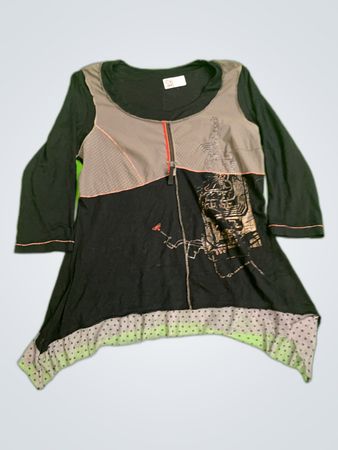 Mango Black Printed Asymmetric Long Sleeve Blouse