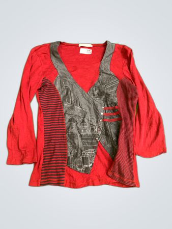 Armand Thierry Red Printed Wrap Blouse