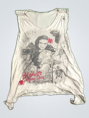 TOPSHOP White Tank Top with Aloha Surfing Dog Graphic