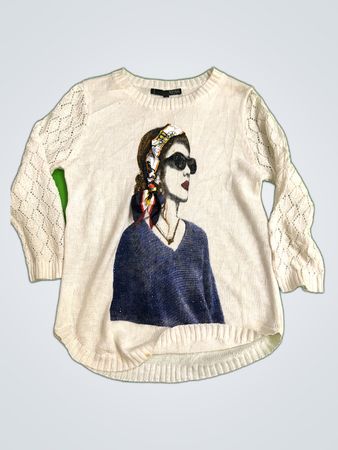 NESS Graphic Print Knit Sweater
