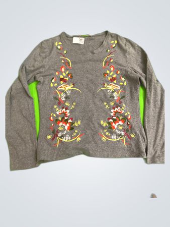 Alain Manoukian Embroidered Gray Long Sleeve Blouse