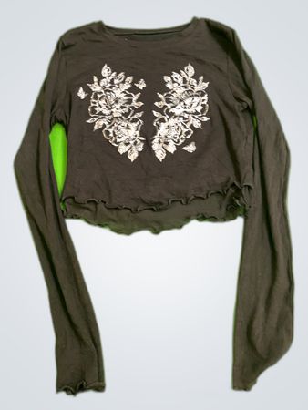 Unbranded Embroidered Floral Long Sleeve Crop Top