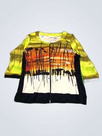 Zara Printed Satin Zip-Up Blouse