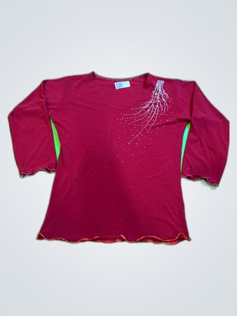 Vintage Red Long Sleeve Embellished Top