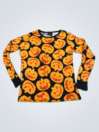 Hyde & Eek Boutique Black Long Sleeve T-Shirt with Orange Pumpkin Print