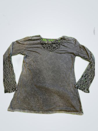 Gray Lace Trim Top