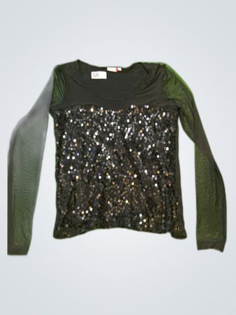 Outfitkd Black Sequined Long Sleeve Blouse