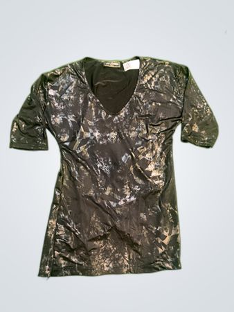 100% Feminin Printed V-Neck Blouse