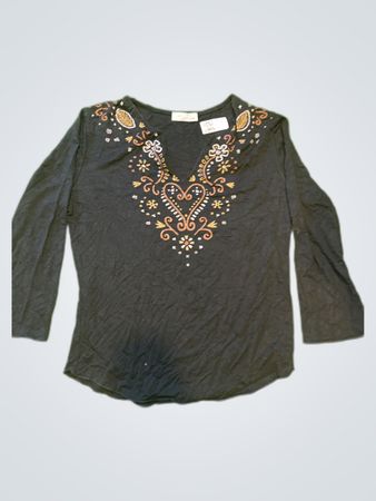 Daudet Field Embroidered Black Blouse