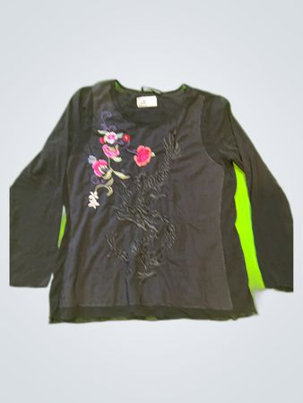 Nice Connection Black Embroidered Long-Sleeve Blouse
