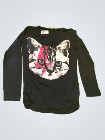 H&M Black Long-Sleeve Cat Graphic T-Shirt