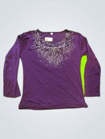 Purple Sequined Long Sleeve Blouse
