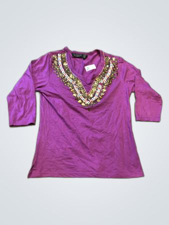 Le Mieux Studio Purple Beaded V-Neck Blouse