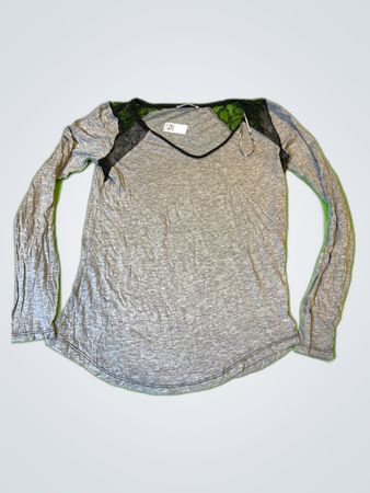 Liam Grey Long Sleeve Lace Trim Blouse