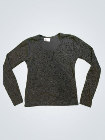Black Long Sleeve Knit Top with Swirl Embellishment